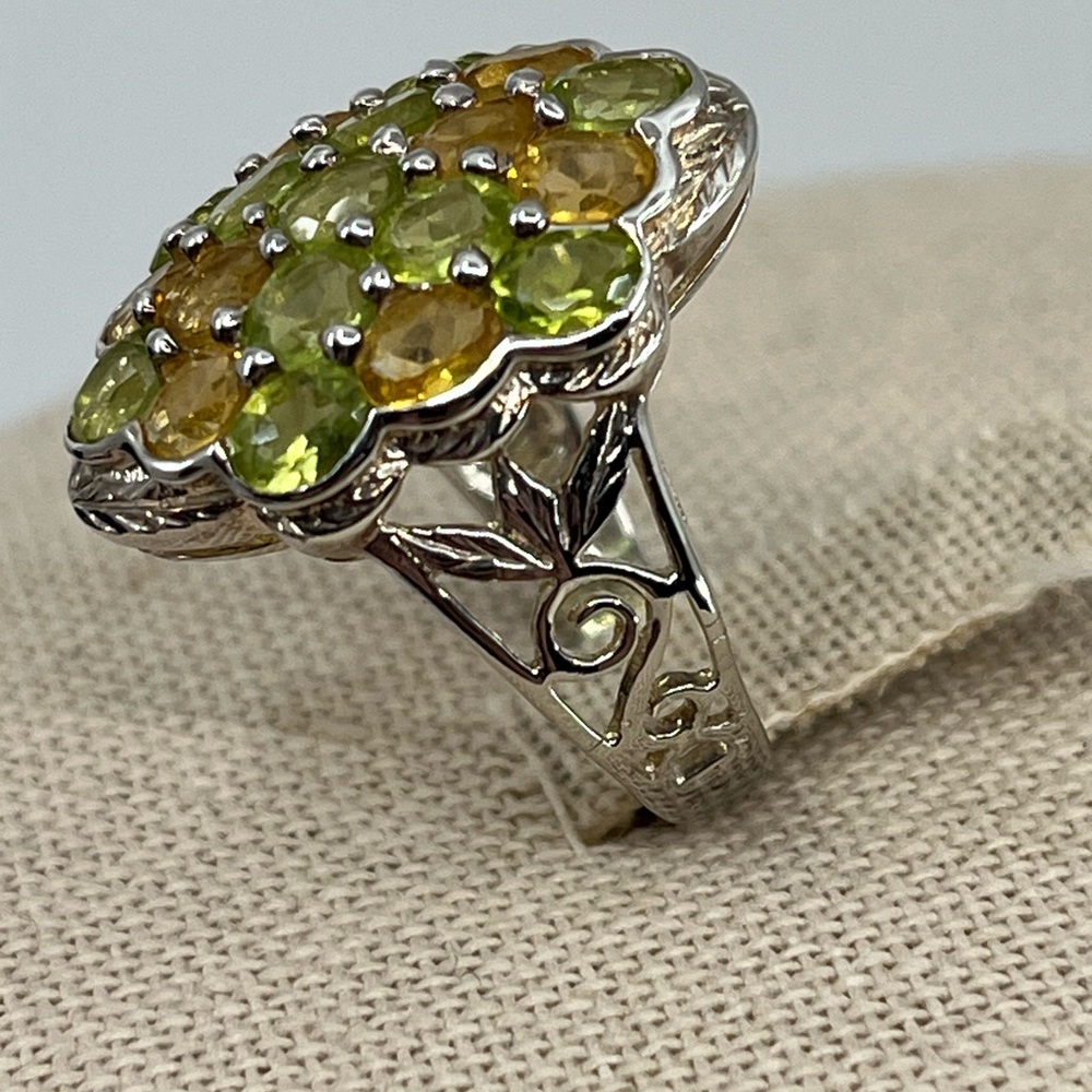 Vintage 925 Sterling Silver Ring with Vibrant Green & Yellow Gemstones - Picture 10 of 16